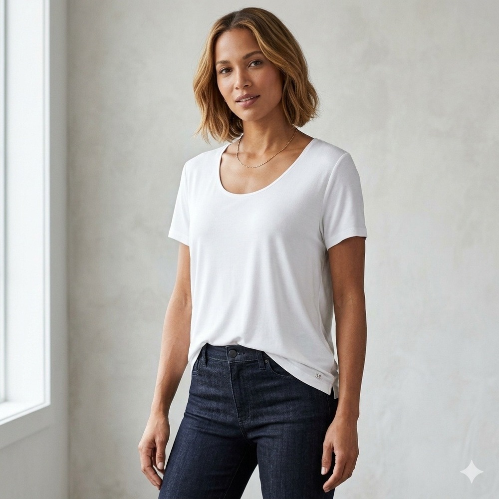Banana Republic Threadsoft Scoop Neck T-Shirt Modal Blend White Medium